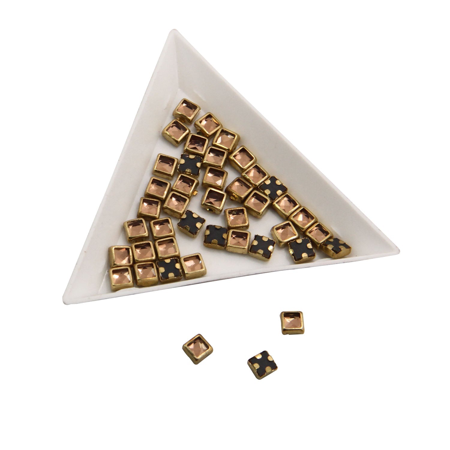 Glue On Kundan Stones Flat Back Metal Glass Square 4.5x2.25 MM (70 Pieces) Golden Brown For Jewellery Making Garment Embellishments [10 GMs] [jefs-embelshcabo-00121-m11]