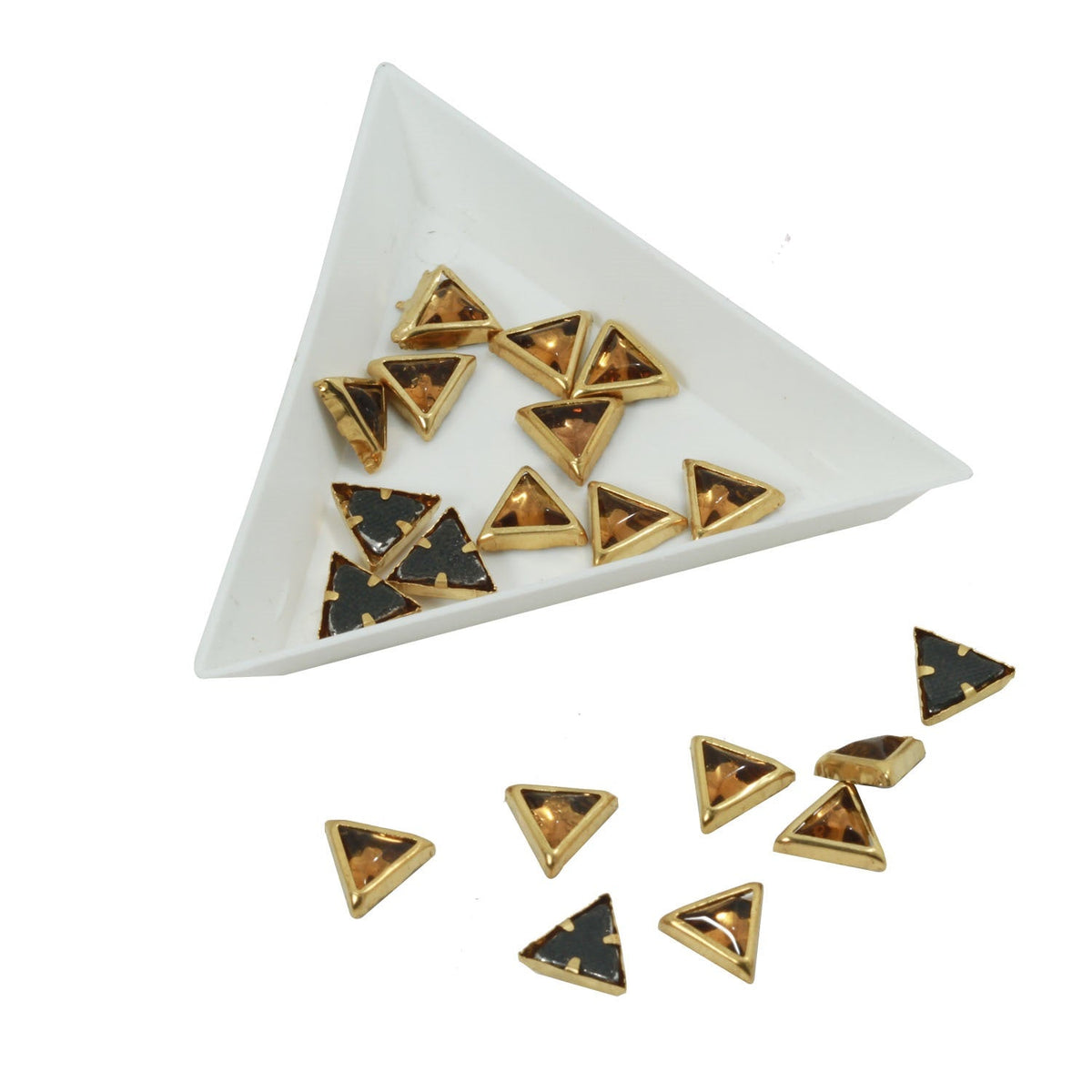 Glue On Kundan Stones Flat Back Metal Glass Triangle 9x3.4 MM (32 Pieces) Golden Brown For Jewellery Making Garment Embellishments [10 GMs] [jefs-embelshcabo-00121-m3]