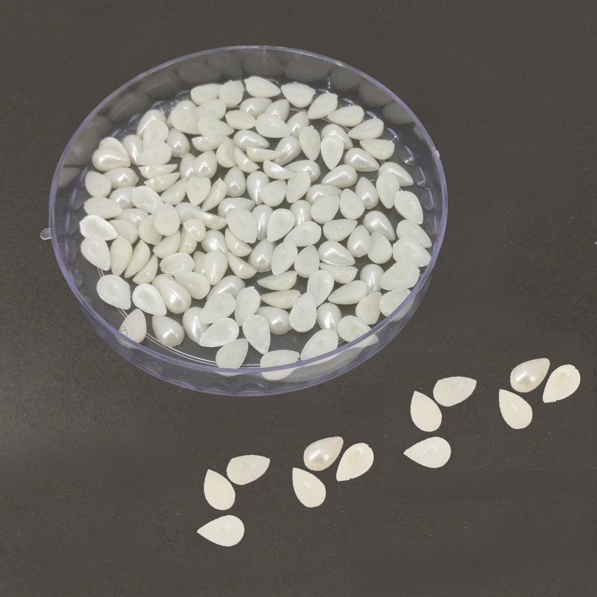 Plastic Half Pearls Pastable Embellishments Beads Drop 7.5x5x2.5 MM (160 Pieces) Off White For Jewellery Making Garments Nails Arts Crafts And Decoration [10 Grams] [jefs-embelshcabo-00125-m2]