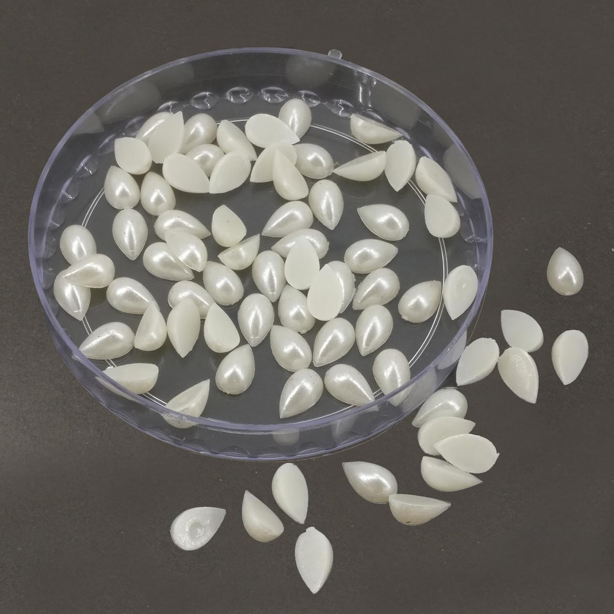 Plastic Half Pearls Pastable Embellishments Beads Drop 10x5.5x3.5 MM (80 Pieces) Off White For Jewellery Making Garments Nails Arts Crafts And Decoration [10 Grams] [jefs-embelshcabo-00125-m3]