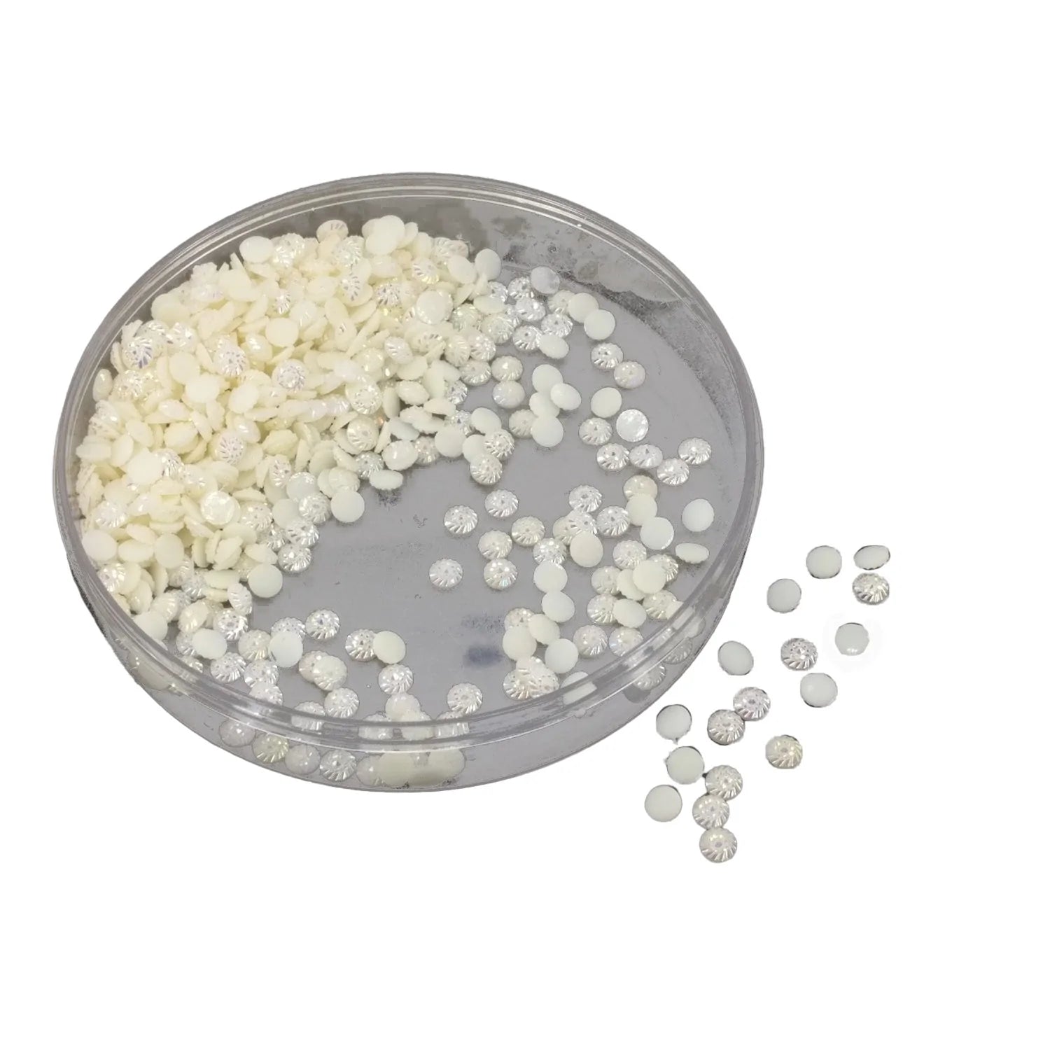 Plastic Half Pearls (500+ Pieces) 5x1.5 MM Beads Half Round With Stripes Off White For Jewellery Making Garments Crafts [10 Grams] [jefs-embelshcabo-00125-m9]