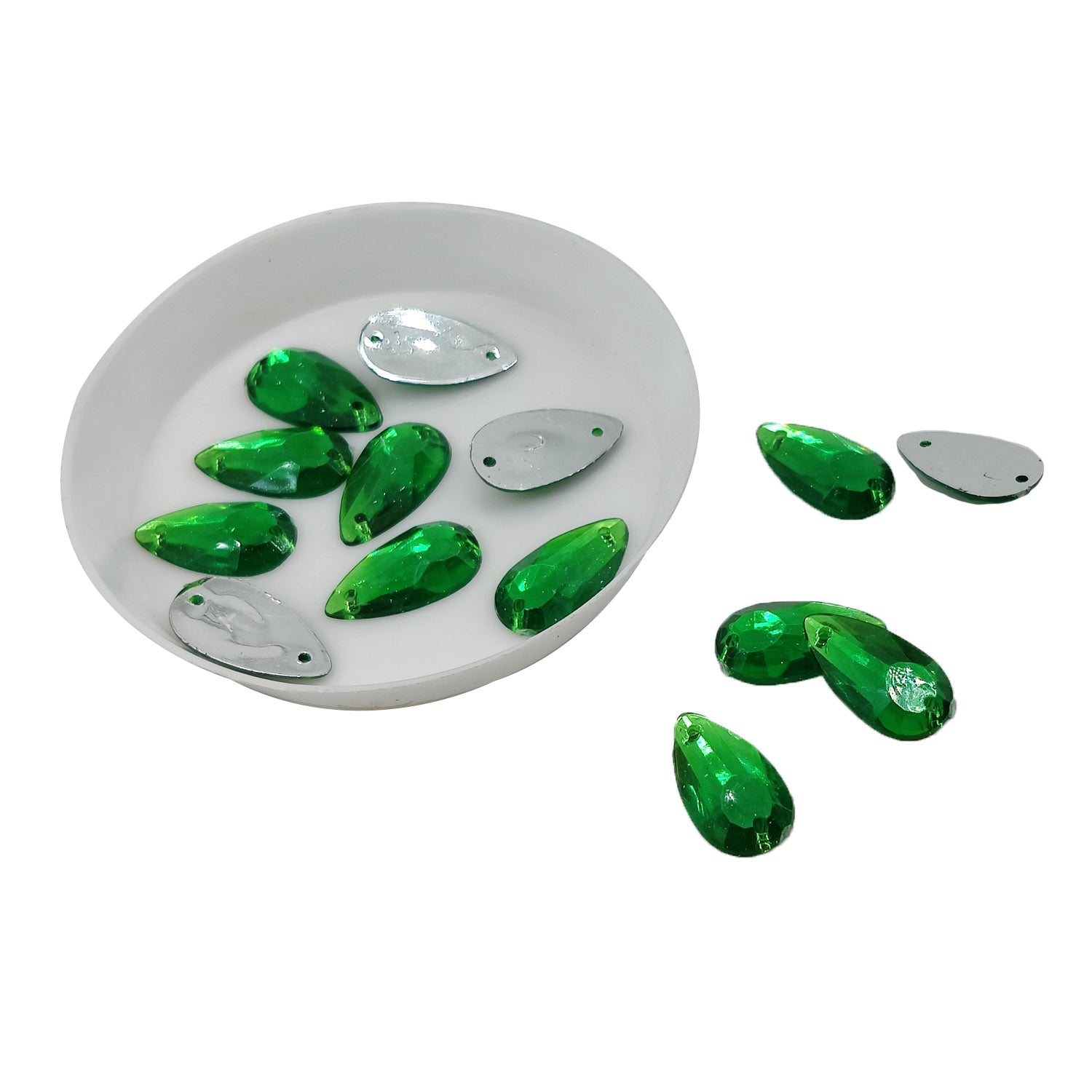 Imitation Kundan Stones With Holes Flatback Acrylic 15x8.5x2 MM Drop For Jewellery Making Garment Embellishments
