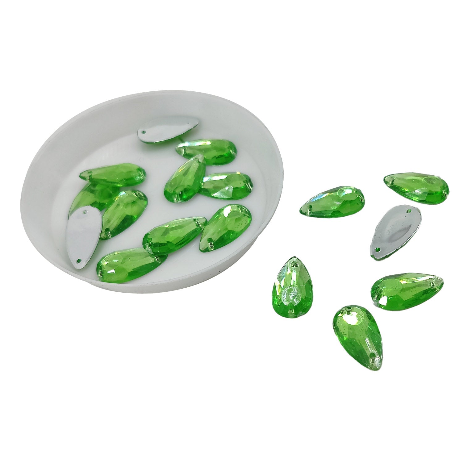 Imitation Kundan Stones With Holes Flatback Acrylic 15x8.5x2 MM Drop For Jewellery Making Garment Embellishments