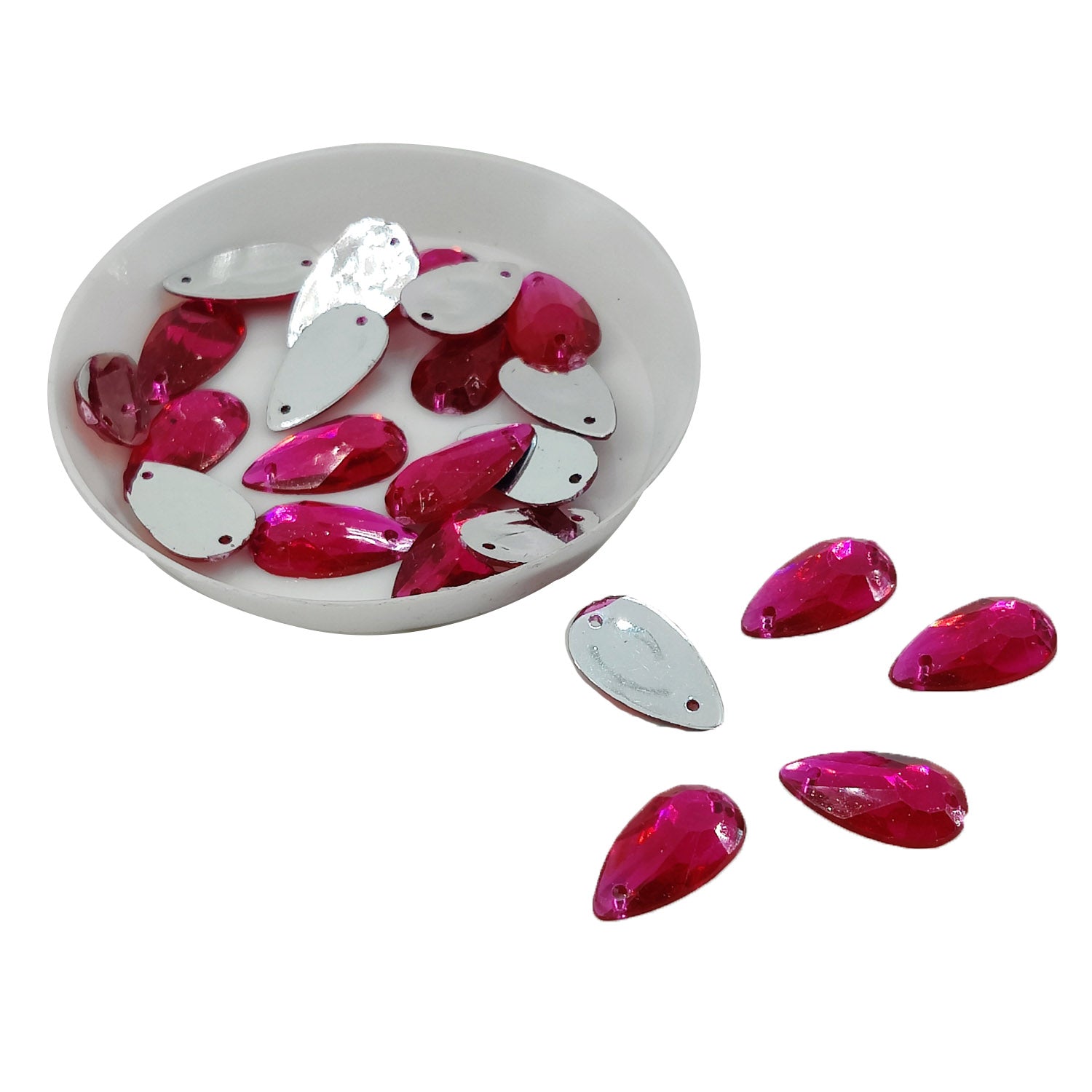 Imitation Kundan Stones With Holes Flatback Acrylic 15x8.5x2 MM Drop For Jewellery Making Garment Embellishments