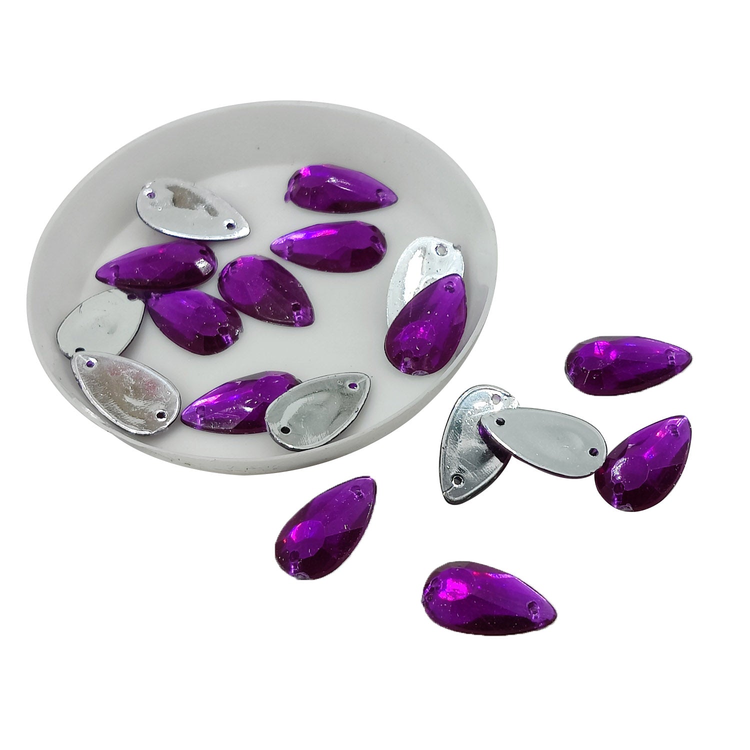 Imitation Kundan Stones With Holes Flatback Acrylic MM Drop For Jewellery Making Garment Embellishments Purple 50 Pieces (10 GMs)