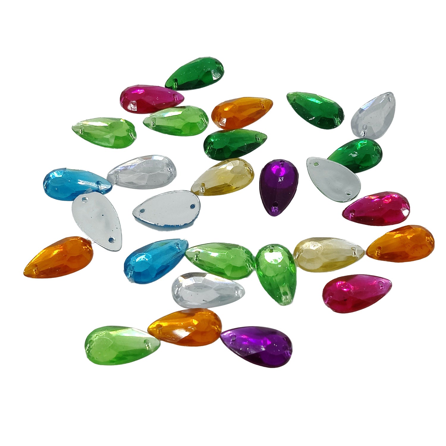 Imitation Kundan Stones With Holes Flatback Acrylic MM Drop For Jewellery Making Garment Embellishments Mixed Colors 50 Pieces (10 GMs)