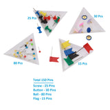 Plastic Map Notice Board Desk Push Pins Mixed Shapes Combo (Screw 25 Pcs, Ball Pins 80 Pcs, Flag 15 Pcs, Button 30 Pcs) [jefs-offcstnry-00042-mix1]