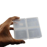 4-Partition Plastic Box (1 Piece) 11x9x3.5 CM Rectangle Compartment Size 5x4 CM For Multipurpose Packing & Storage Transparent Color [jefs-pack-boxnsupp-00006-m20]