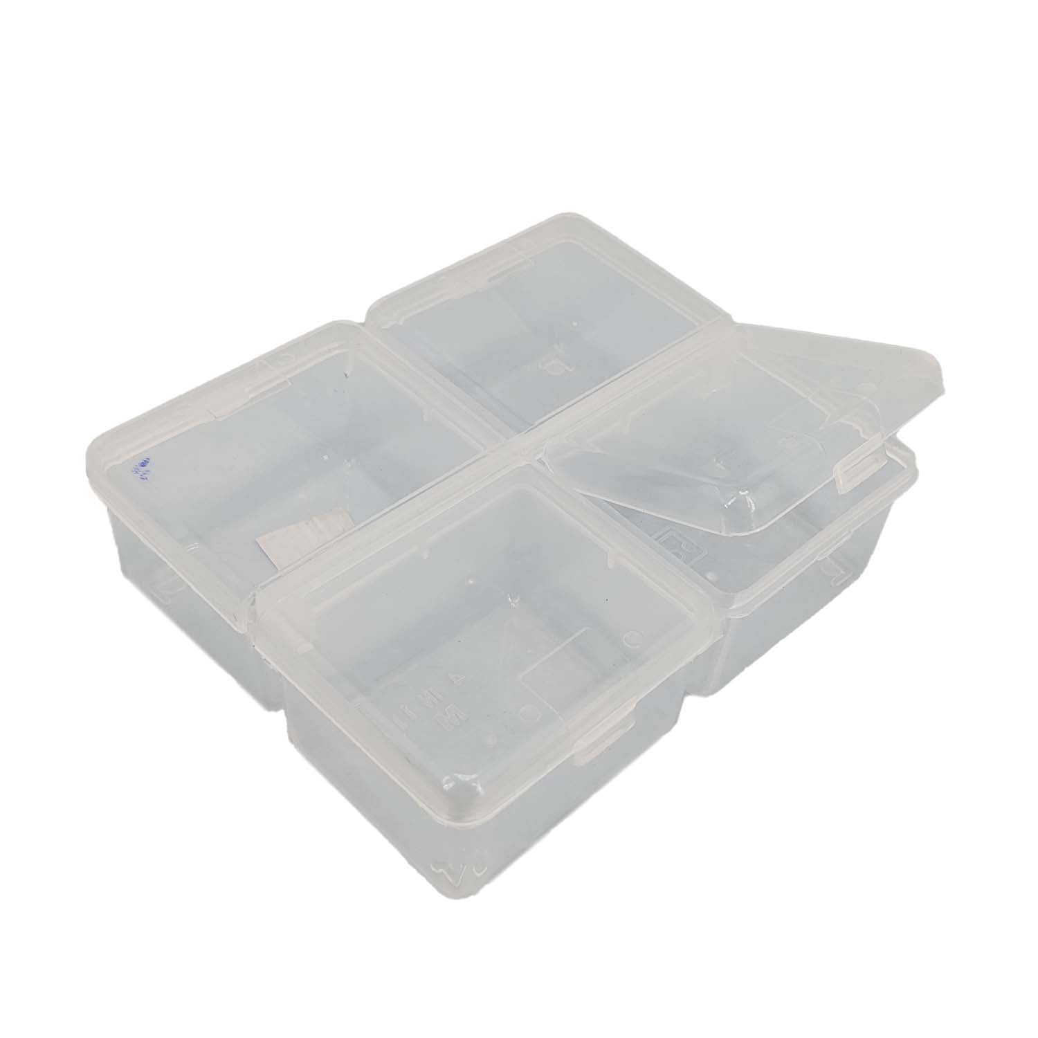 4-Partition Plastic Box (1 Piece) 11x9x3.5 CM Rectangle Compartment Size 5x4 CM For Multipurpose Packing & Storage Transparent Color [jefs-pack-boxnsupp-00006-m20]