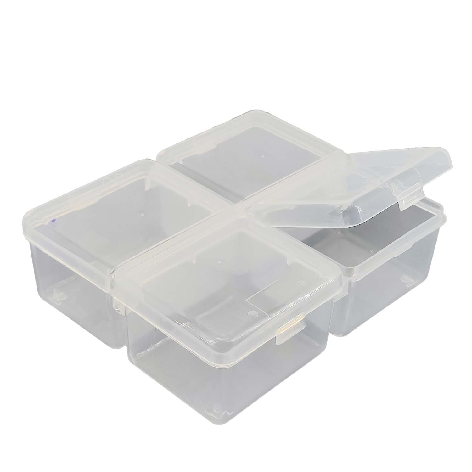 4-Partition Plastic Box (1 Piece) 11x9x3.5 CM Rectangle Compartment Size 5x4 CM For Multipurpose Packing & Storage Transparent Color [jefs-pack-boxnsupp-00006-m20]