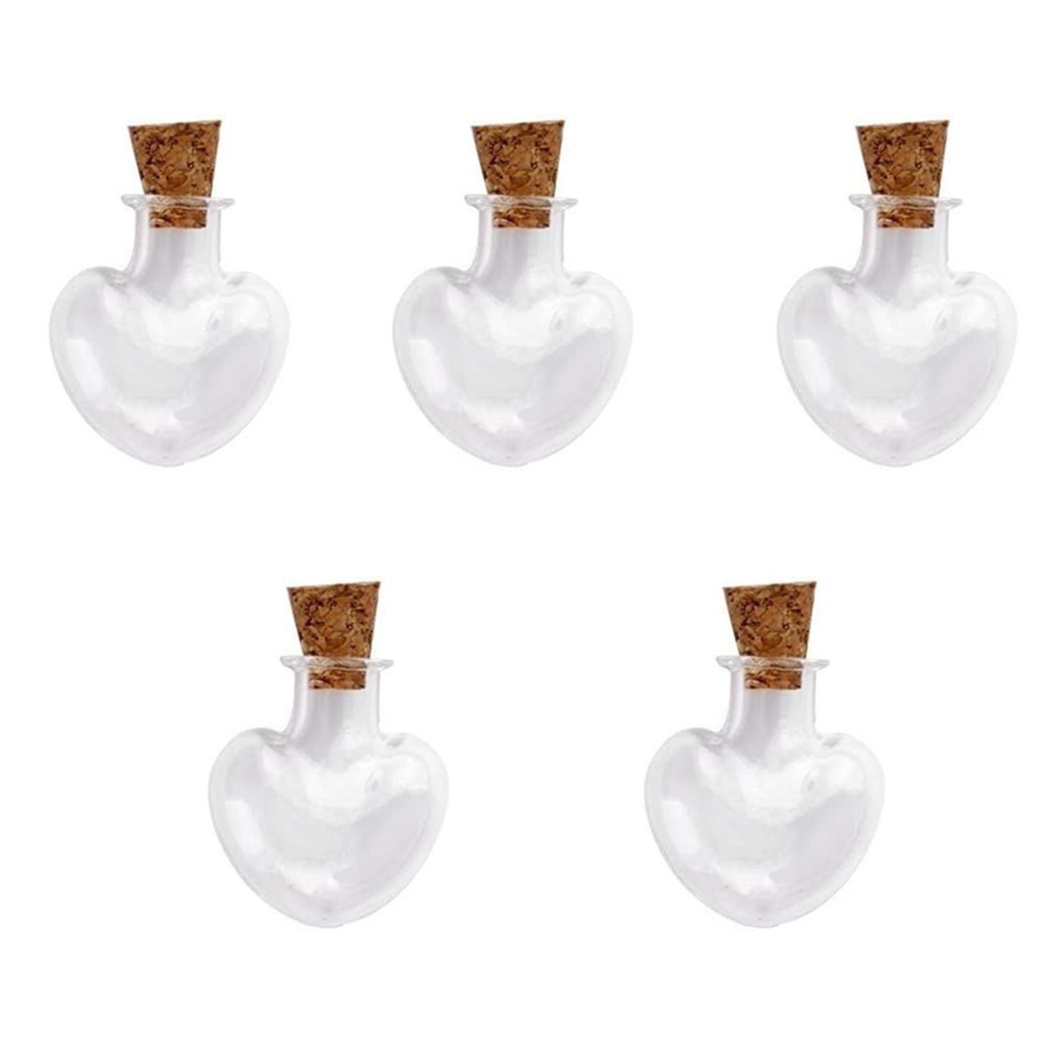Miniature Glass Vial Bottles With Cork Stoppers Capacity Approx 4 ML 3.2x2.2x1 CM (5 Pieces) Heart For Crafts Decoration Gifts  Jar Transparent