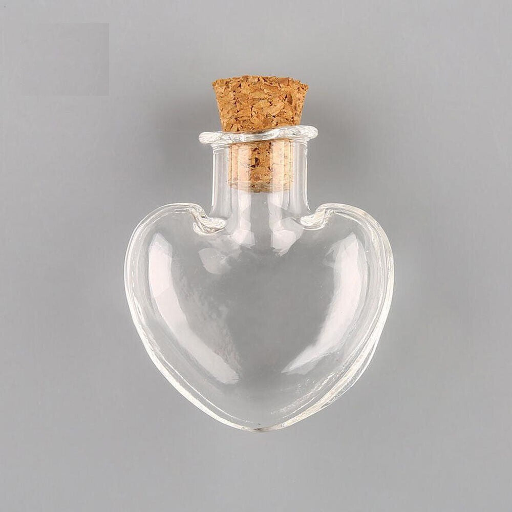 Miniature Glass Vial Bottles With Cork Stoppers Capacity Approx 4 ML 3.2x2.2x1 CM (5 Pieces) Heart For Crafts Decoration Gifts  Jar Transparent