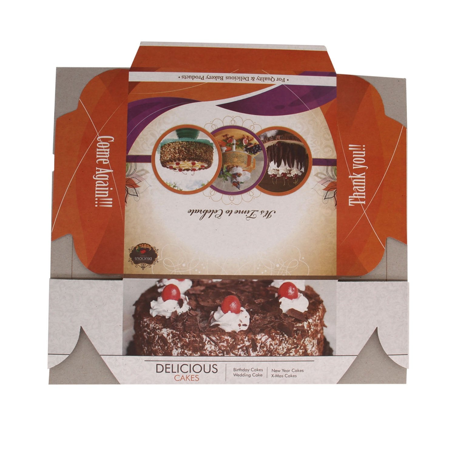 Cake Packing Paper Box For Half KG (Pack of 5) Random Print Design 7x7x3.5 Inch (18x18x9 CM) [jefs-pack-boxnsupp-00129-half-kg]