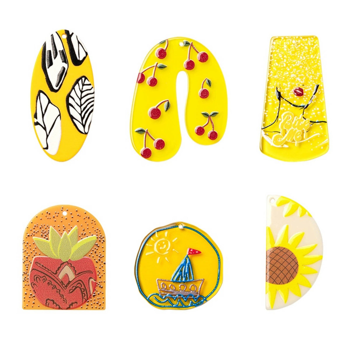 3D Printed Acrylic Pendant With Resin (1 Set Of 6 Shapes) Mixed Shapes Size 30 to 45 MM Range Multicolor For Jewellery Making Crafts [jefs-pndt-gnrl-00001-combo5]