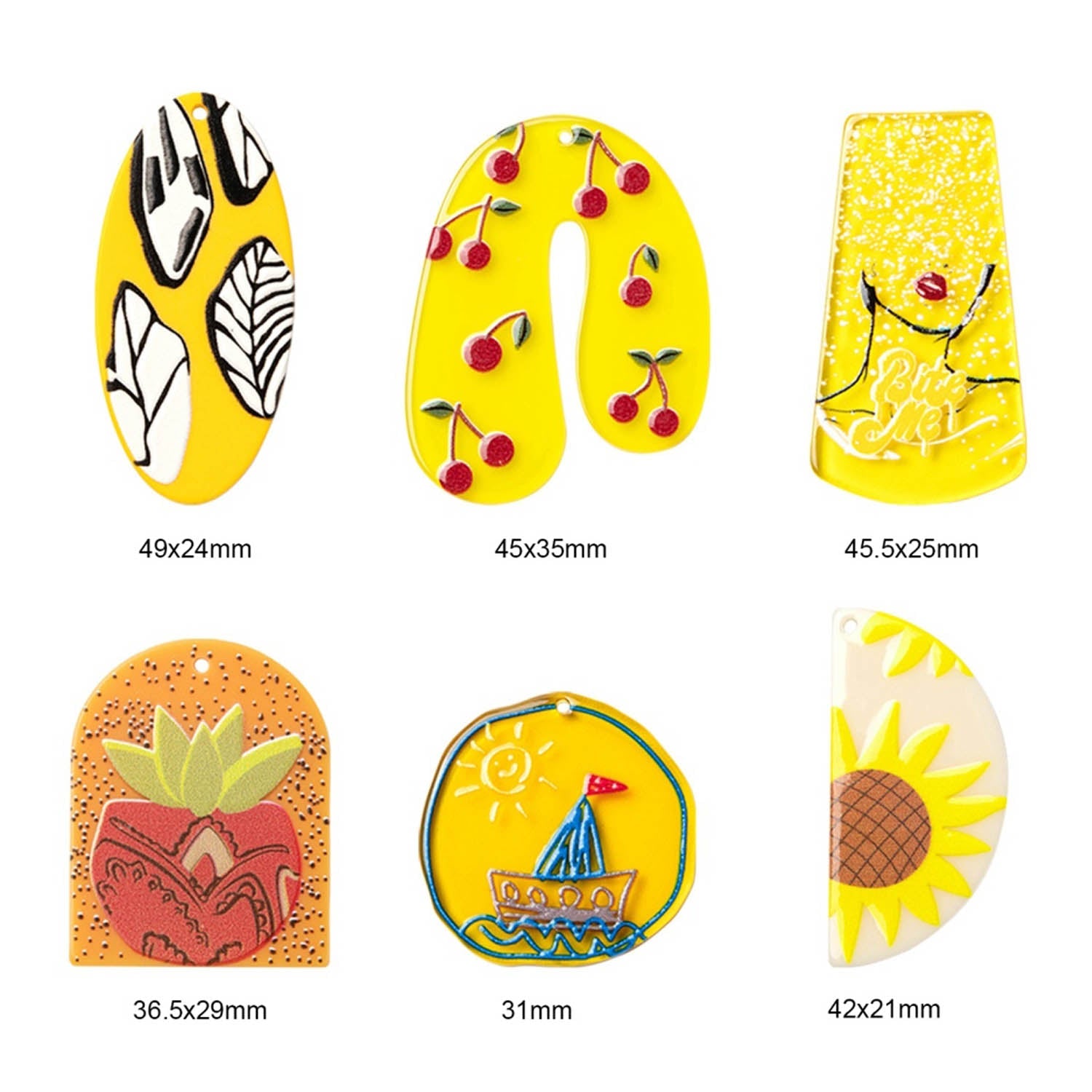 3D Printed Acrylic Pendant With Resin (1 Set Of 6 Shapes) Mixed Shapes Size 30 to 45 MM Range Multicolor For Jewellery Making Crafts [jefs-pndt-gnrl-00001-combo5]