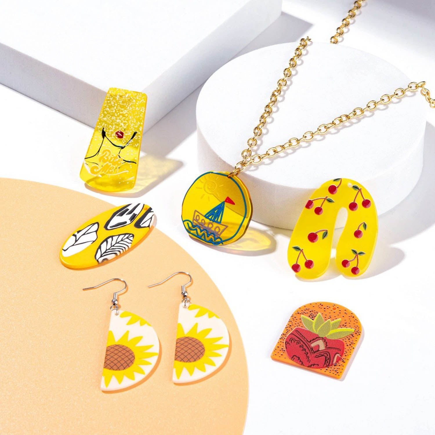 3D Printed Acrylic Pendant With Resin (1 Set Of 6 Shapes) Mixed Shapes Size 30 to 45 MM Range Multicolor For Jewellery Making Crafts [jefs-pndt-gnrl-00001-combo5]