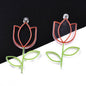 3D Printed Acrylic Pendant (2 Pieces) 45x25x3 MM Flower Orange & Green For Jewellery Making Crafts Decoration [jefs-pndt-gnrl-00001-m13]