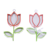 3D Printed Acrylic Pendant (2 Pieces) 45x25x3 MM Flower Orange & Green For Jewellery Making Crafts Decoration [jefs-pndt-gnrl-00001-m13]