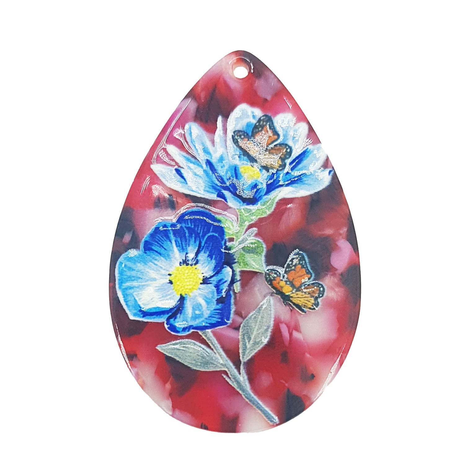 3D Printed Acrylic Pendant With Resin (2 Pieces) 53x35 MM Flat Drop Multicolor Maroon For Jewellery Making Crafts Decoration [jefs-pndt-gnrl-00001-m1]