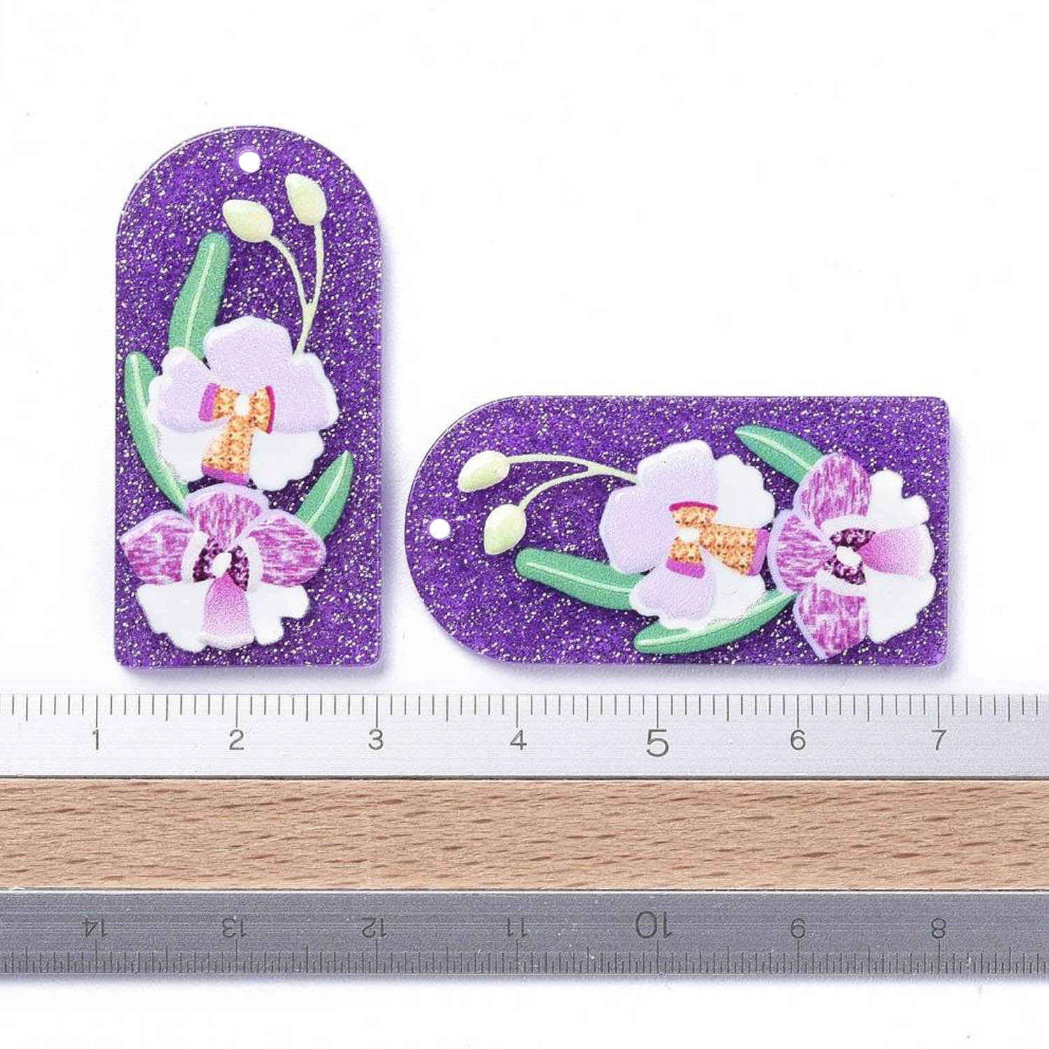 3D Printed Acrylic Pendant (2 Pieces) 40x20x2 MM Half Oval Multicolor Purple For Jewellery Making Crafts Decoration [jefs-pndt-gnrl-00001-m20]