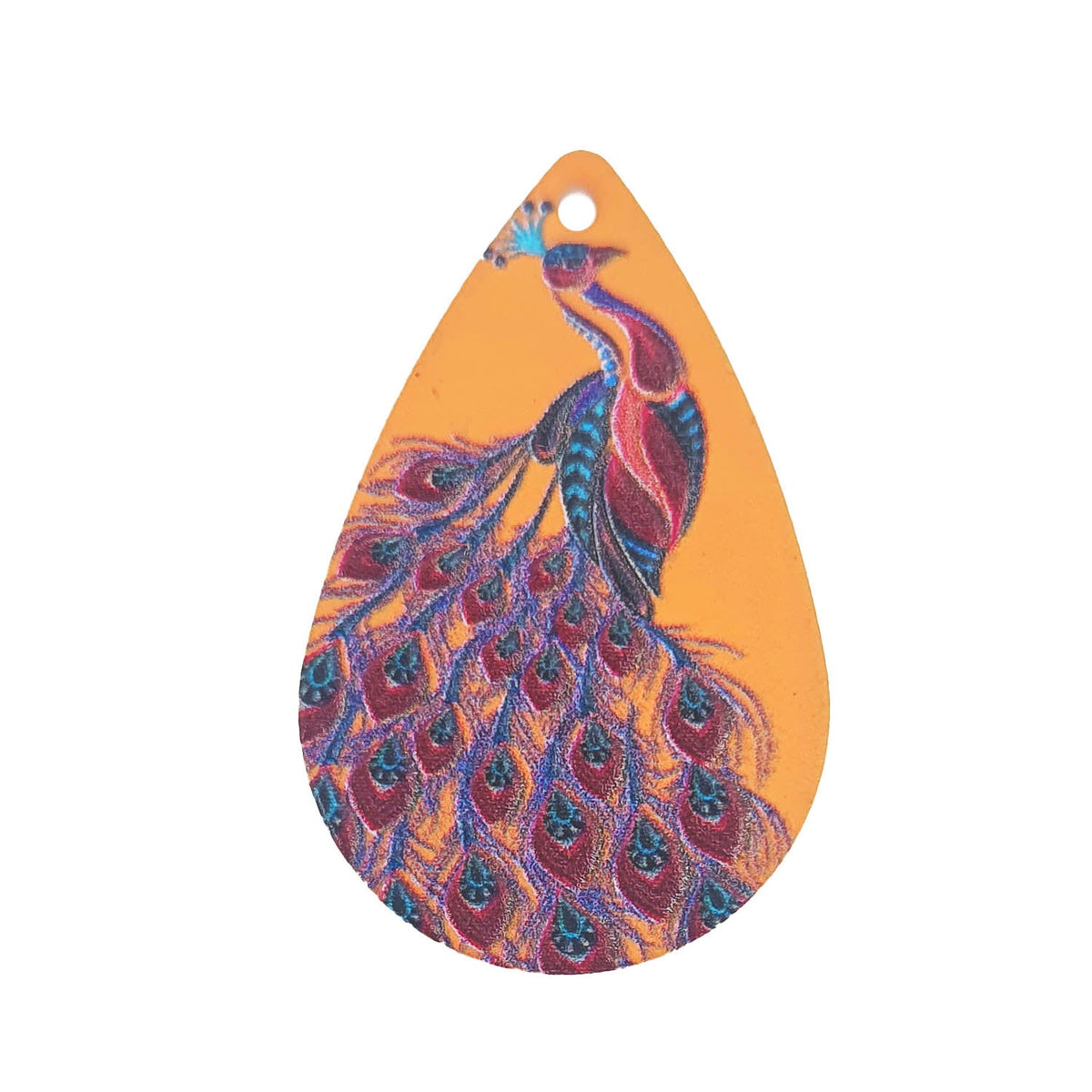 3D Printed Acrylic Pendant With Iron (2 Pieces) 28x18 MM Flat Drop With Peacock Orange & Brown For Jewellery Making Crafts [jefs-pndt-gnrl-00001-m24]