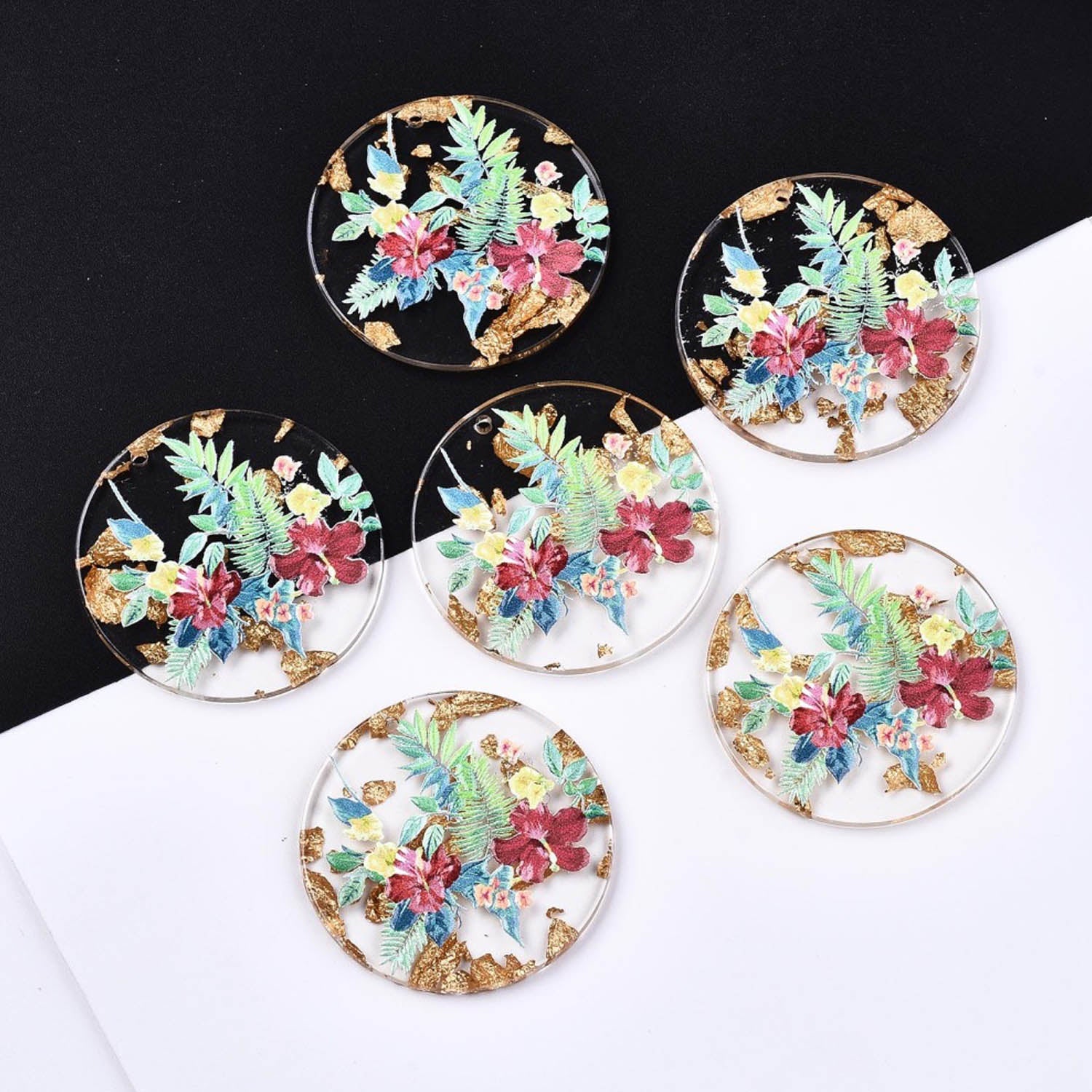 3D Printed Acrylic Pendant With Resin (2 Pieces) 40x3 MM Round Multicolor For Jewellery Making Crafts Decoration [jefs-pndt-gnrl-00001-m25]