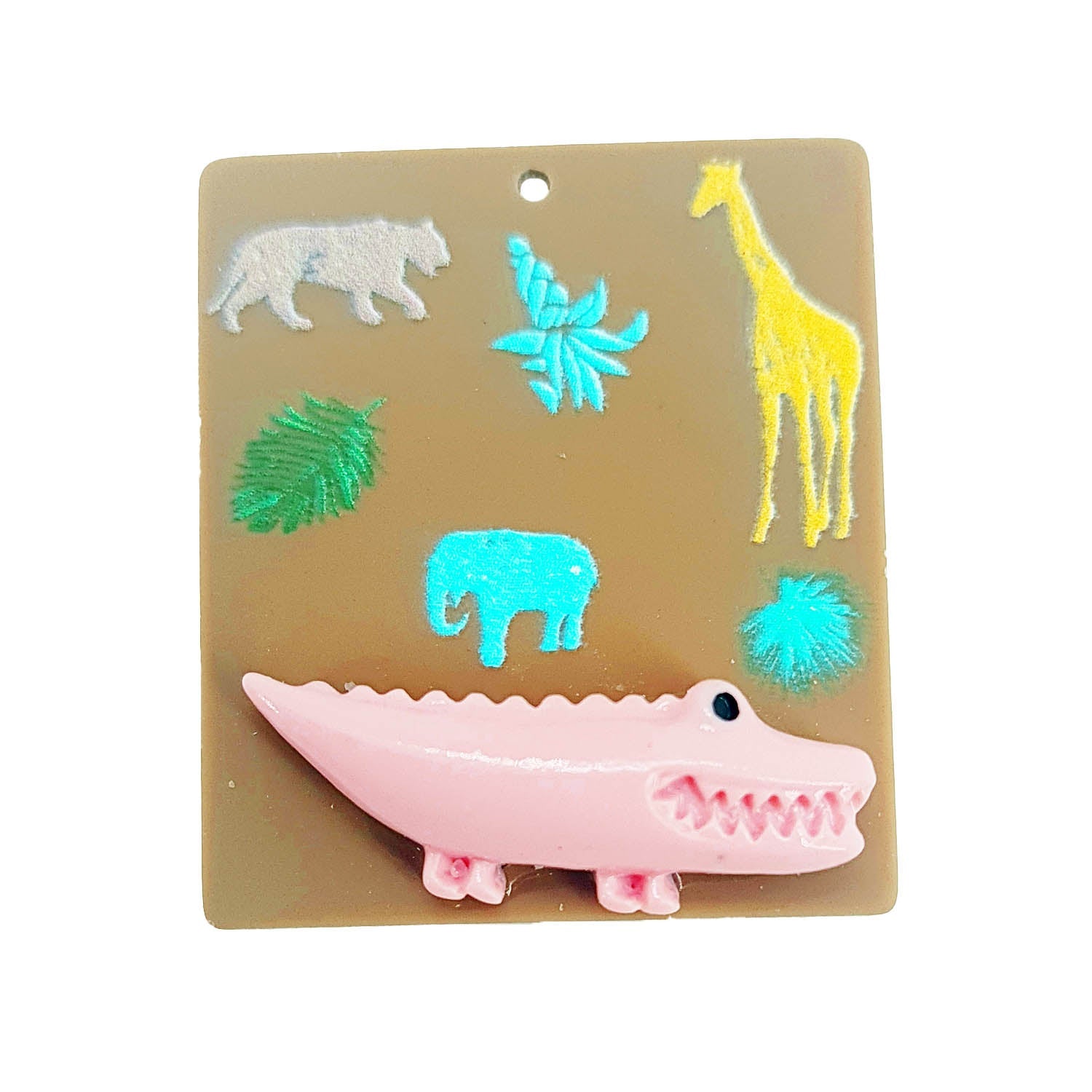 3D Printed Acrylic Pendant With Resin (2 Pieces) 40x35x6 MM Rectangle With Animals Multicolor Brown For Jewellery Making Crafts [jefs-pndt-gnrl-00001-m6]
