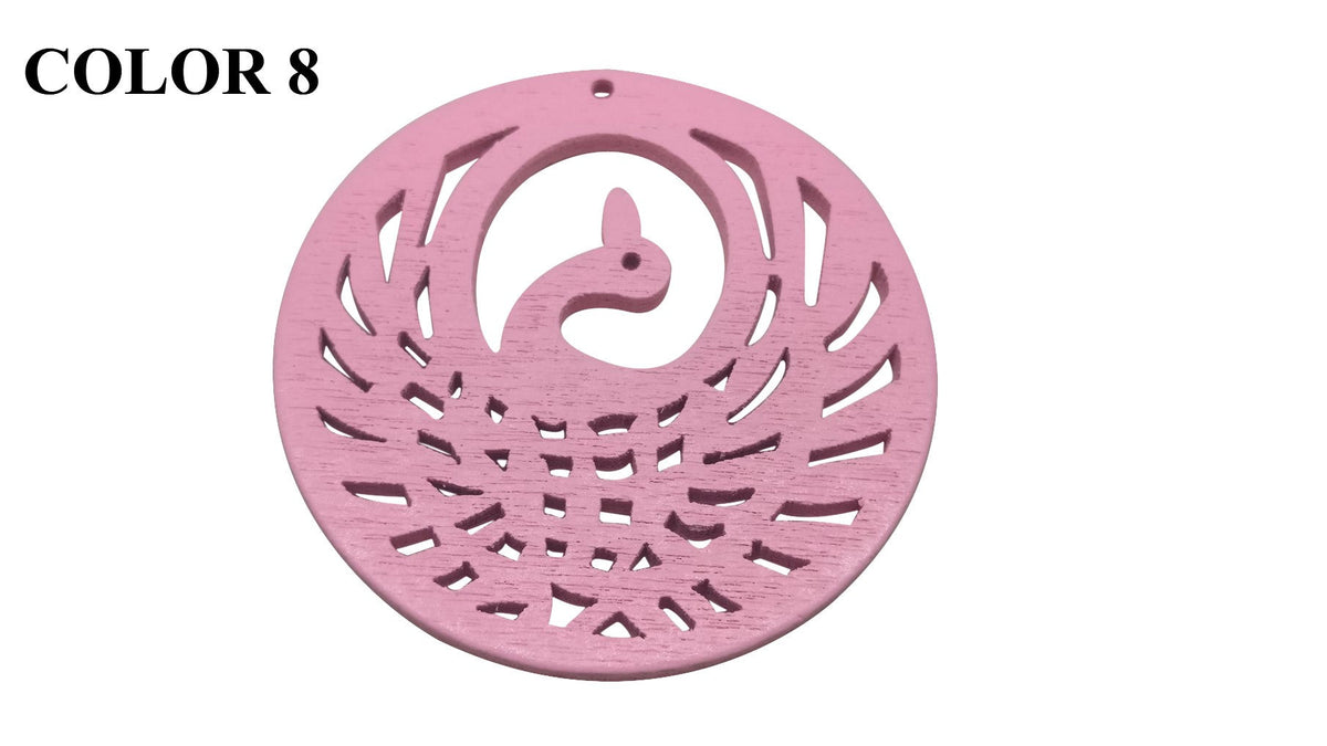 Wooden Jewellery Making Pendants 50mm Peacock [Color 8 - Light Pink] (Pack Of 4 Pieces) (#Ot116)