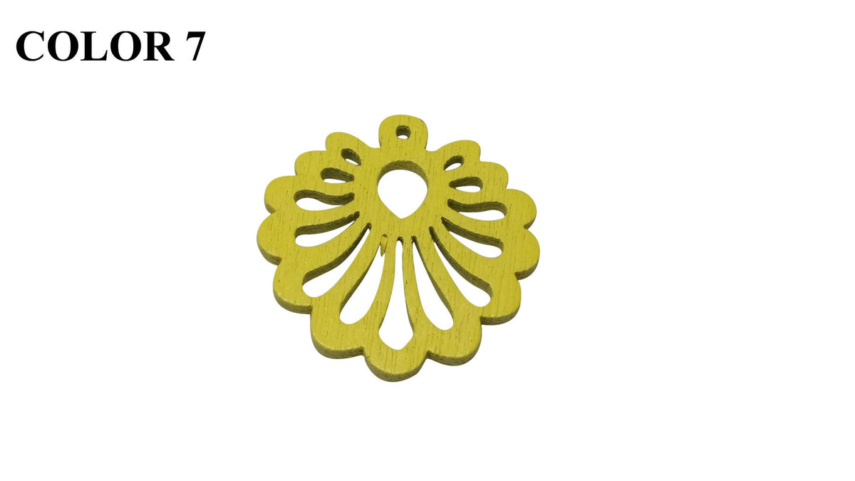 Wooden Jewellery Making Pendants 26mm Flower [Color 7 - Yellow] (Pack Of 4 Pieces) (#Ot156)