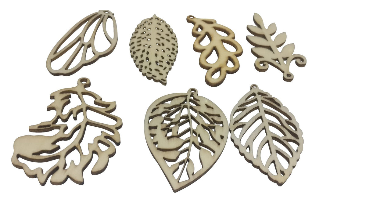 Wooden Jewellery Making Pendants Flat Base Mixed Size Assorted Leaf Shapes Wood Color (Pack of 10 pieces) [jefs-pndt-gnrl-00114-m6]