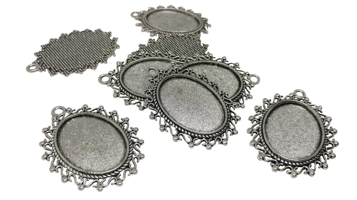 Jewelry Metal Alloy Pendant Base 40x30x2xmm (Holds 25x18mm Oval Embellishments) Oval Antique Silver Color (Pack of 2 pieces) [jefs-pndt-gnrl-00129-m10]
