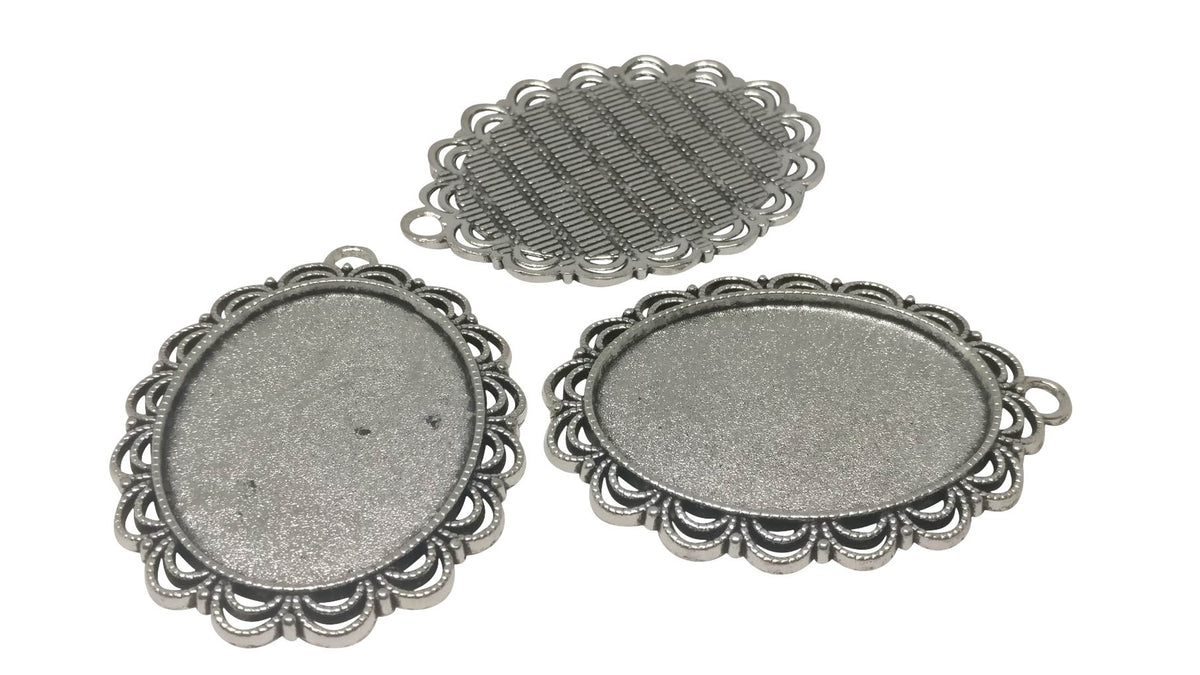 Jewelry Metal Alloy Pendant Base 50x30mm (Holds 40x30mm Oval Embellishments) Oval Antique Silver Color (Pack of 2 pieces) [jefs-pndt-gnrl-00129-m29]