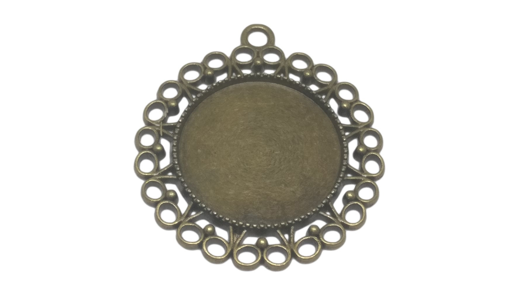 Jewellery Metal Alloy Pendant Base 43x38x2xmm (Holds 25mm Round Embellishments) Round Antique Bronze Color (Pack of 2 pieces) [jefs-pndt-gnrl-00129-m43]