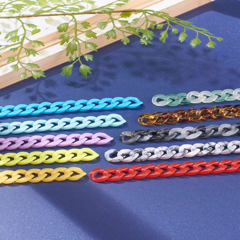 Acrylic Plastic Curb Chains (Mixed Colors, Total 10 Meters) 13x10x2.5 MM For Bag Strap Mask Holder Lanyard  [jefs-stringlace-00305-combo1]