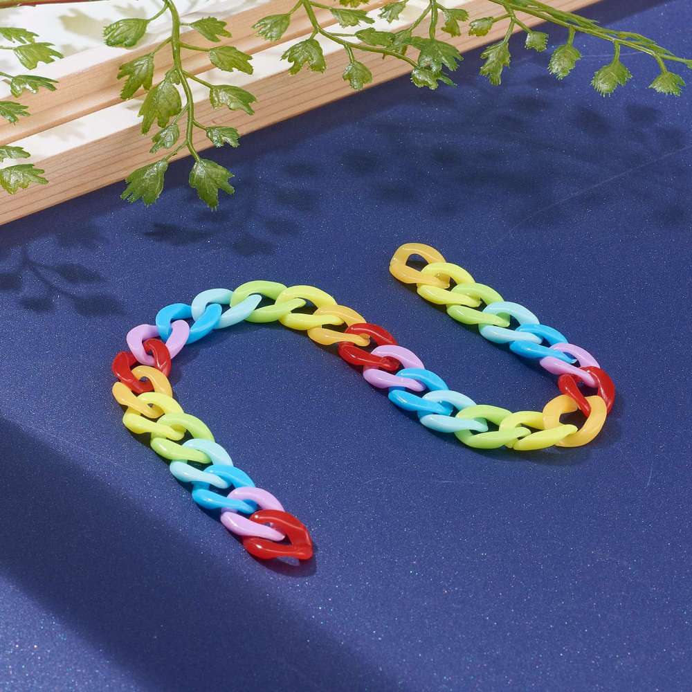 Acrylic Plastic Curb Chains (1 Meter) 13x10x2.5 MM Multicolor For Bag Strap Mask Holder Lanyard  [jefs-stringlace-00305-m1]
