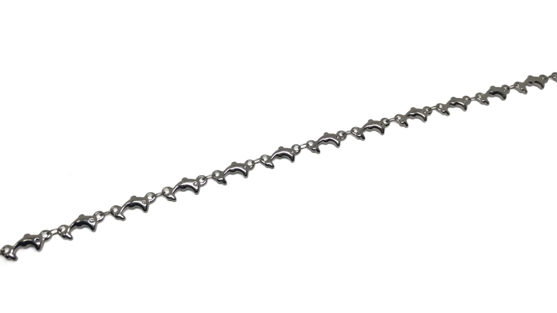 Jewellery Making Necklace Chains Tarnish Resistant Stainless Steel 11x6x2xmm Dolphin Silver Color (Sold as 1 metre) [jefs-stringlace-00395-m2]