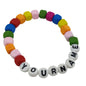 Elastic Name Customized Bracelets Personlized For Kids Girls Women With Multicolor Wooden Cube Beads [jxq-brcltbngl-00017-m11]