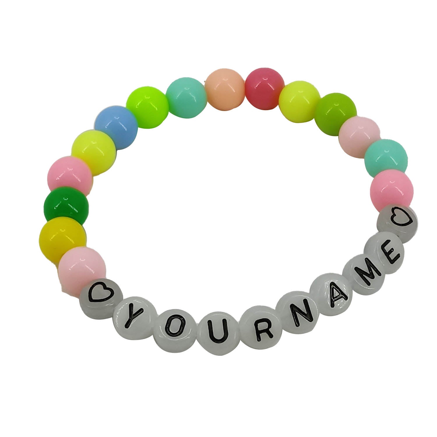Glow In The Dark Elastic Name Customized Bracelets Personlized For Kids Girls Women With Plastic Beads Multicolor [jxq-brcltbngl-00017-m2]