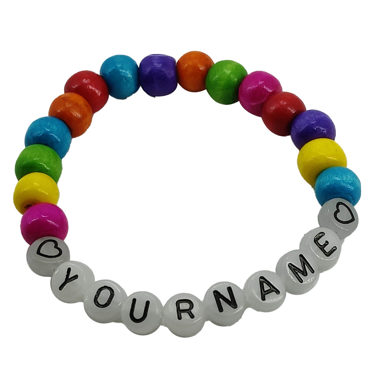 Elastic Name Customized Bracelets Personlized For Kids Girls Women With Wooden Beads Multicolor [jxq-brcltbngl-00017-m3]