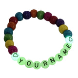 Elastic Name Customized Bracelets Personlized For Kids Girls Women With Wooden Beads Multicolor [jxq-brcltbngl-00017-m3]
