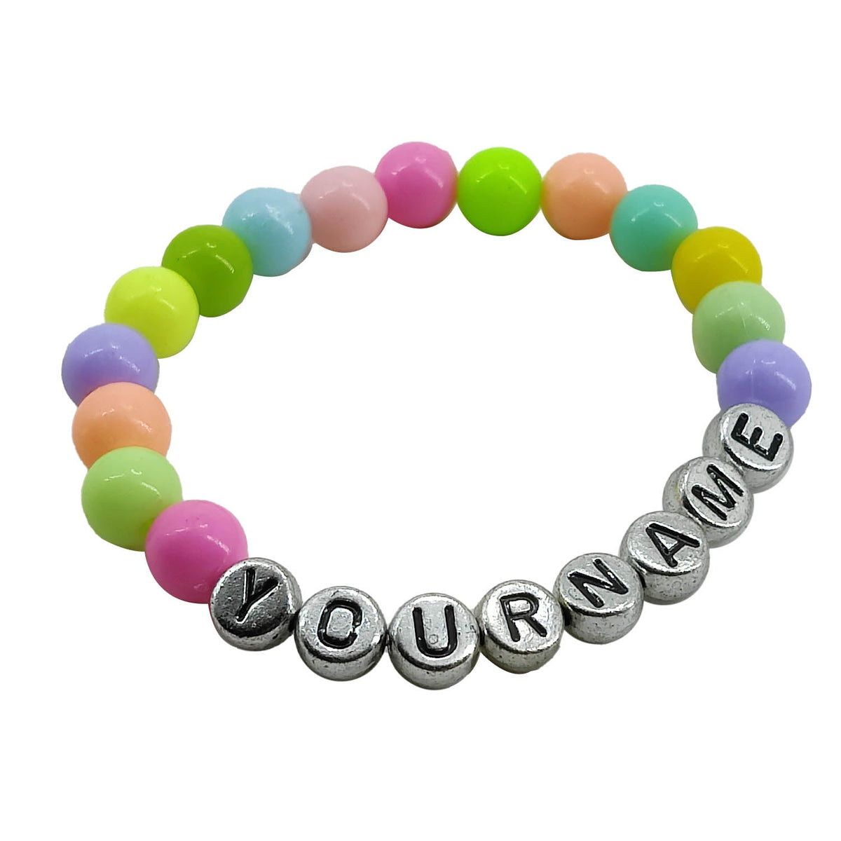 Elastic Name Customized Bracelets Personlized For Kids Girls Women With Plastic Beads Multicolor [jxq-brcltbngl-00017-m7]