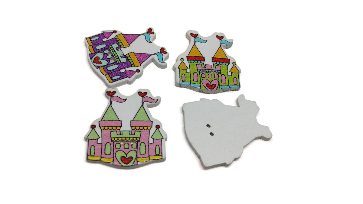 Wooden Buttons For Craft Scrapbook & Sewing 30x26x2.5xmm Castle Multi-Color (Pack of 10 pieces) [tmp-jefs-bttns-00068]